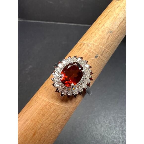 NEW Cherry citrine and Moissanite ring in platinum over sterling silver size 8 - Picture 10 of 14